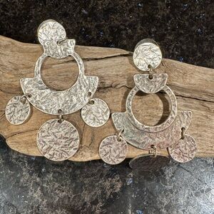 Disc Earrings - silver tone hammered statement earrings